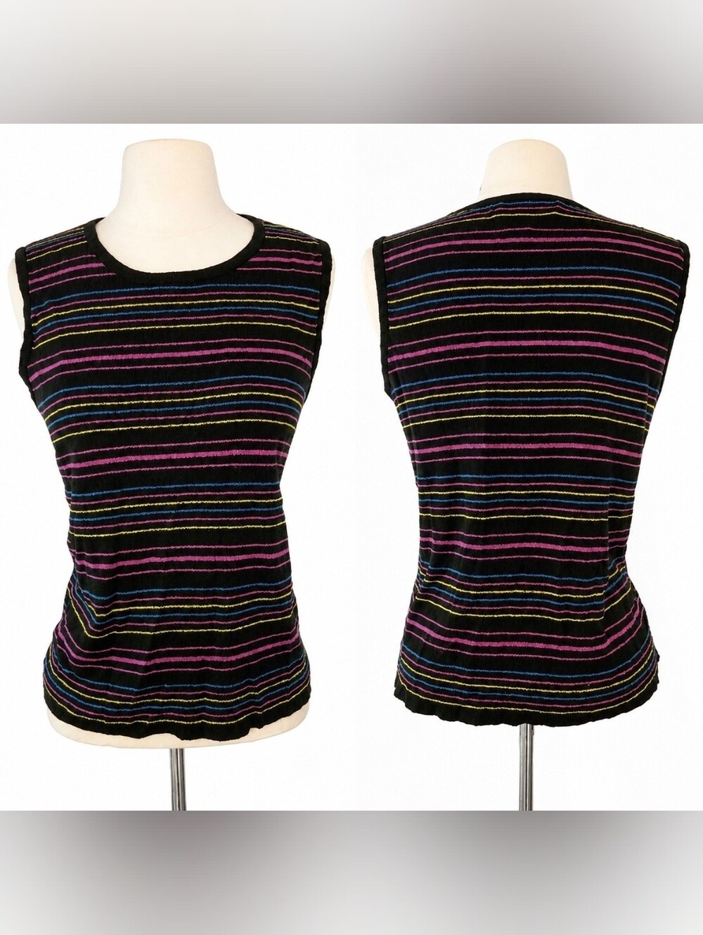 Rafael VTH 90s Striped Sleeveless Knit Top Medium Black Neon Indie Whimsigoth